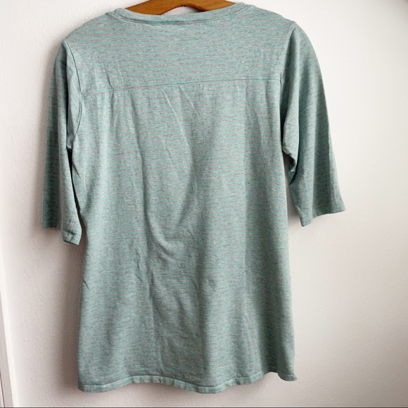 Toad&Co Gray Green Stripe Half Sleeve T-Shirt Tee Top Front Pocket Size S - Picture 6 of 6